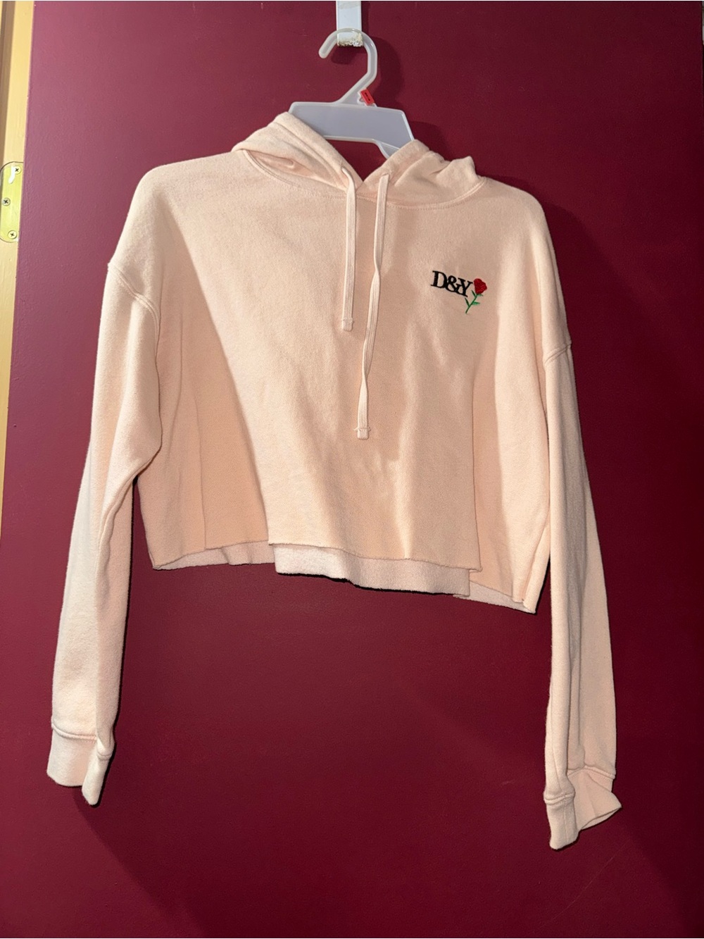 D&Y Blush Cropped Hoodie with Rose Patch